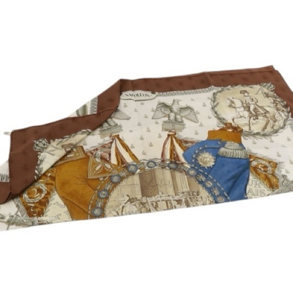 HERMES “Napoleon” 100% Silk Brown Blue & Cream Bumblebee Square Scarf Carre 90 - Picture 1 of 13